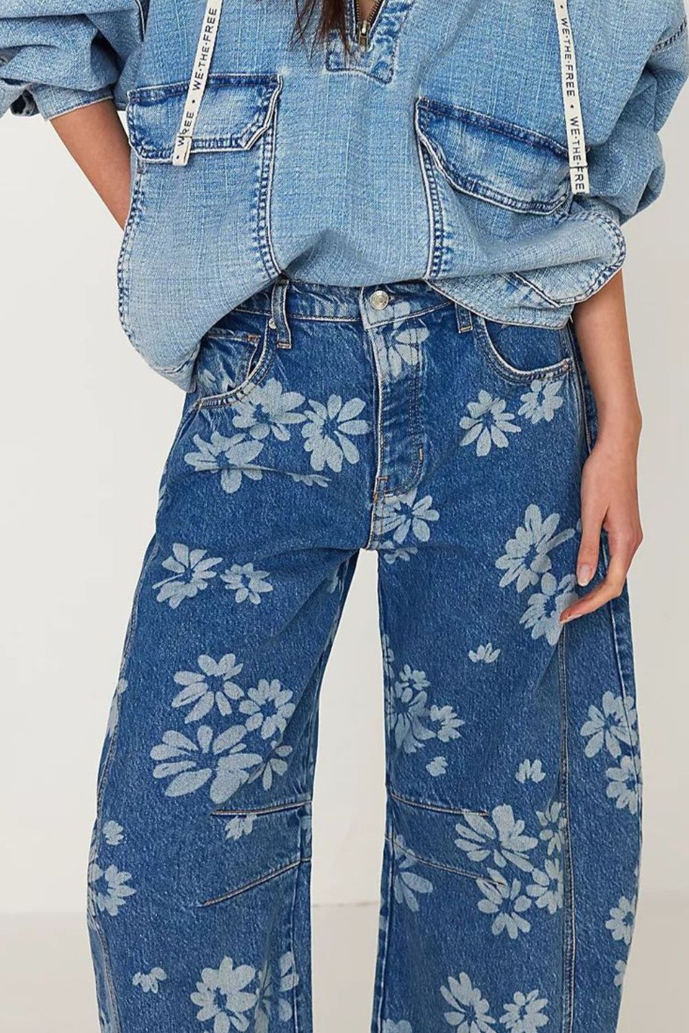 Flower Print Wide Leg Jeans - The Drop 702
