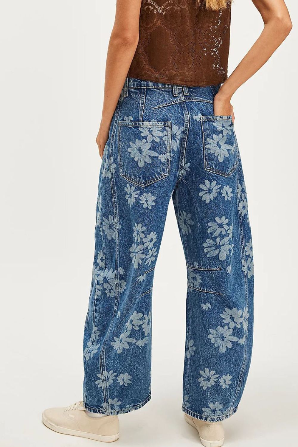 Flower Print Wide Leg Jeans - The Drop 702