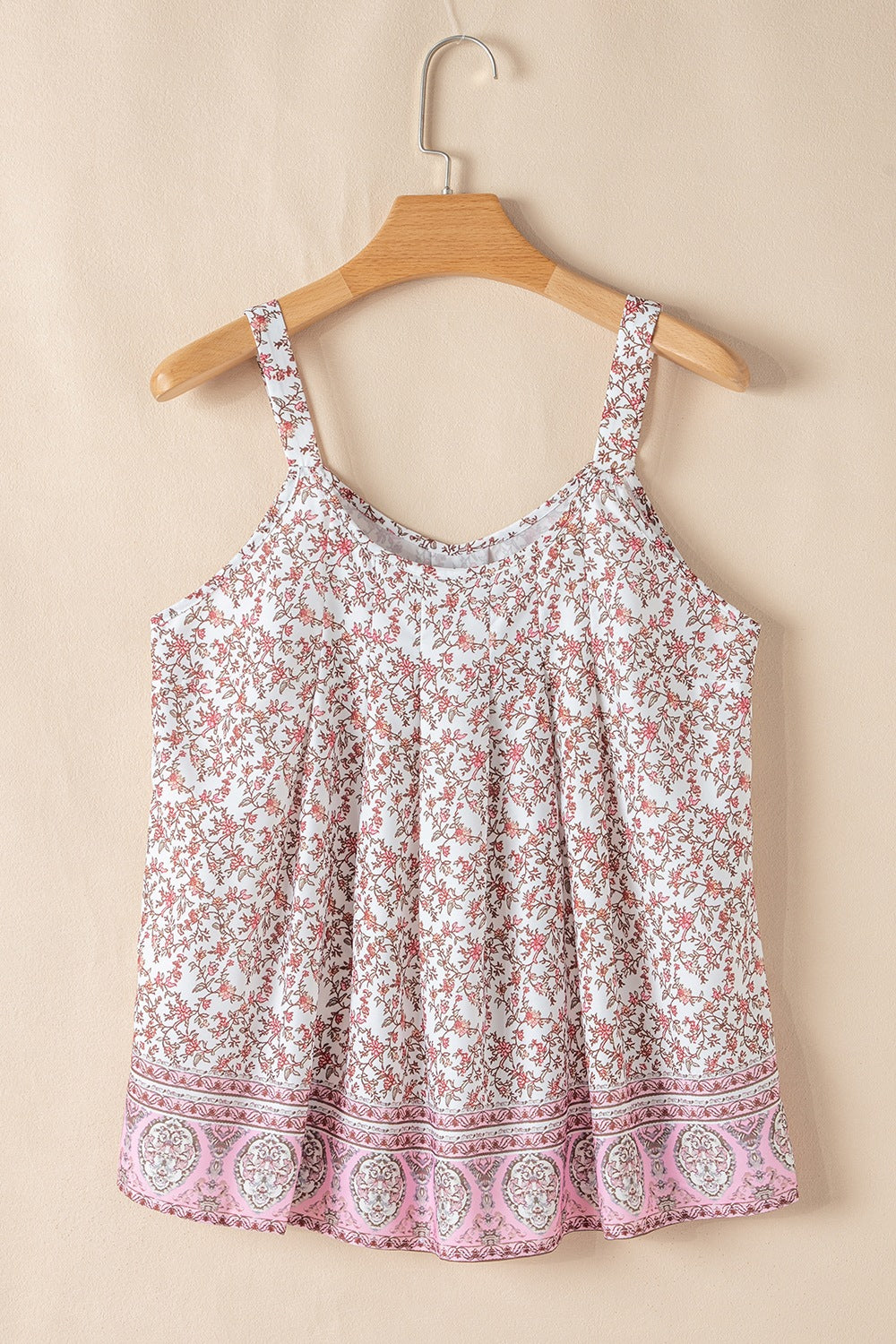 Floral Pleated Detail Scoop Neck Tank - The Drop 702