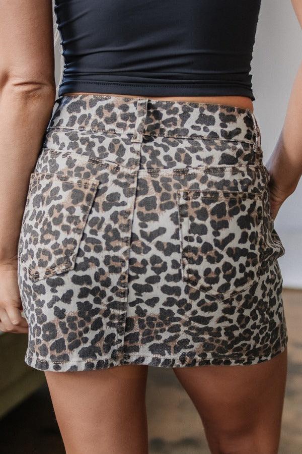 Leopard Denim Mini Skirt - The Drop 702
