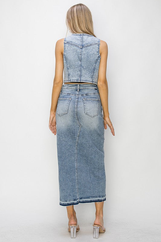 RISEN Button Down Crop Denim Vest - The Drop 702