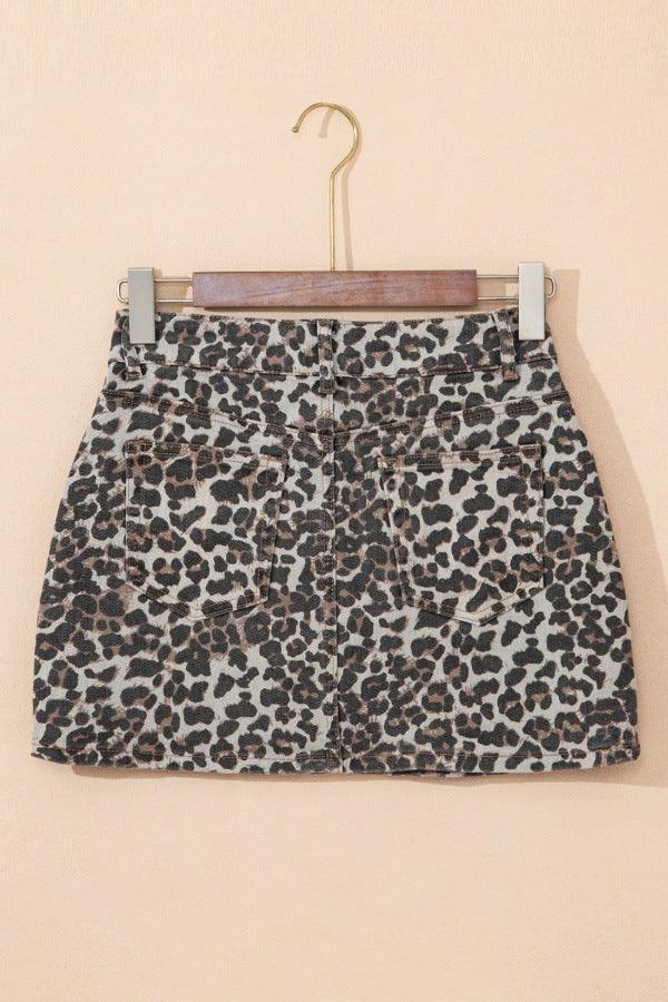 Leopard Denim Mini Skirt - The Drop 702