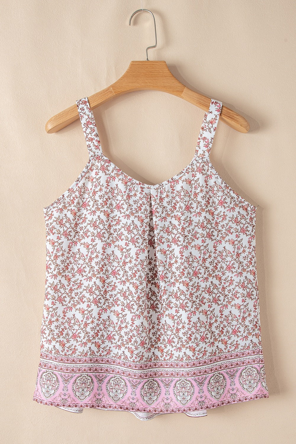 Floral Pleated Detail Scoop Neck Tank - The Drop 702