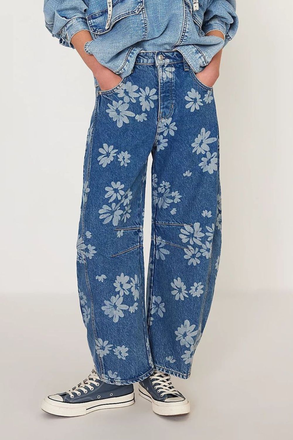 Flower Print Wide Leg Jeans - The Drop 702