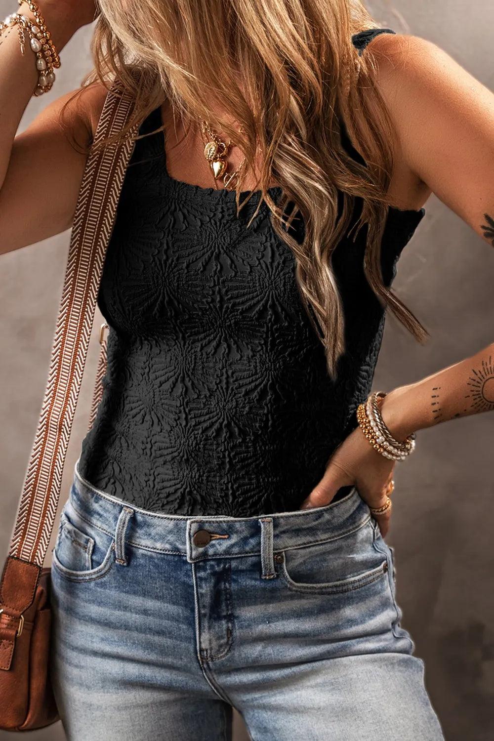 Floral Jacquard Square Neck Tank - The Drop 702