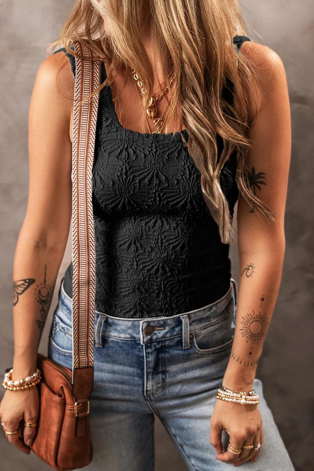 Floral Jacquard Square Neck Tank - The Drop 702