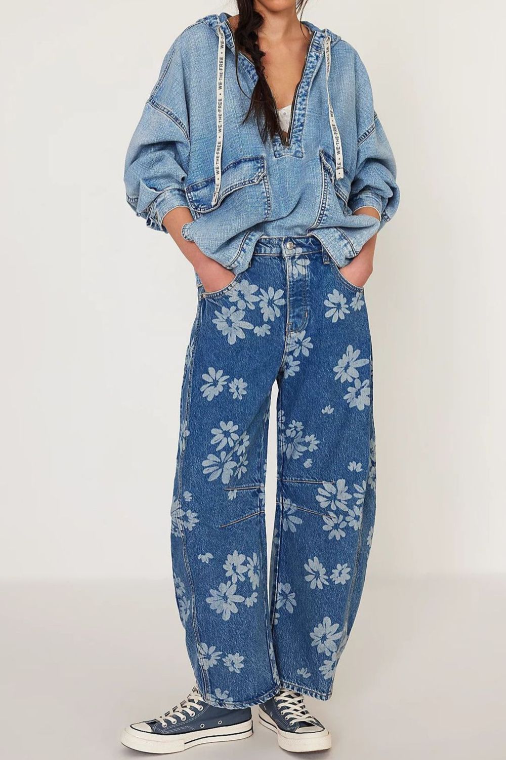 Flower Print Wide Leg Jeans - The Drop 702
