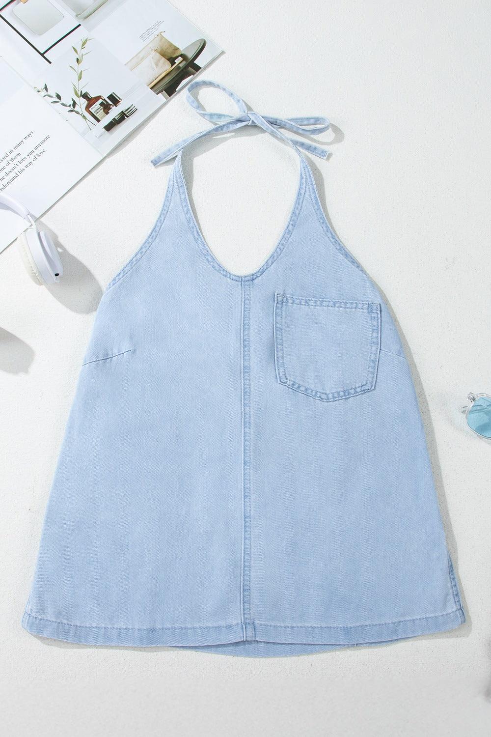 Backless Halter Neck Denim Top - The Drop 702