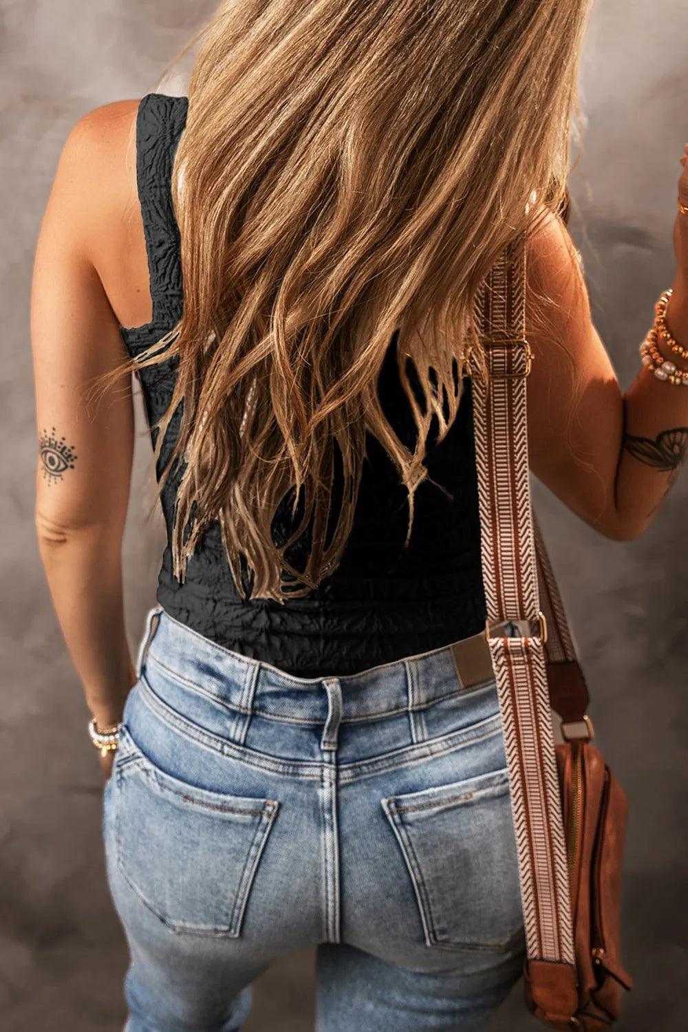 Floral Jacquard Square Neck Tank - The Drop 702