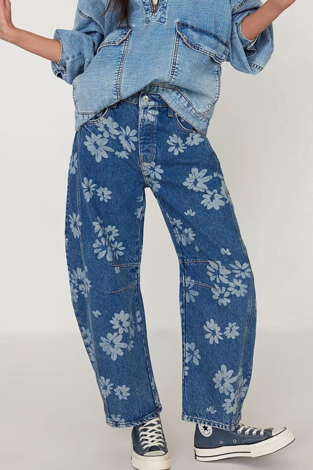 Flower Print Wide Leg Jeans - The Drop 702