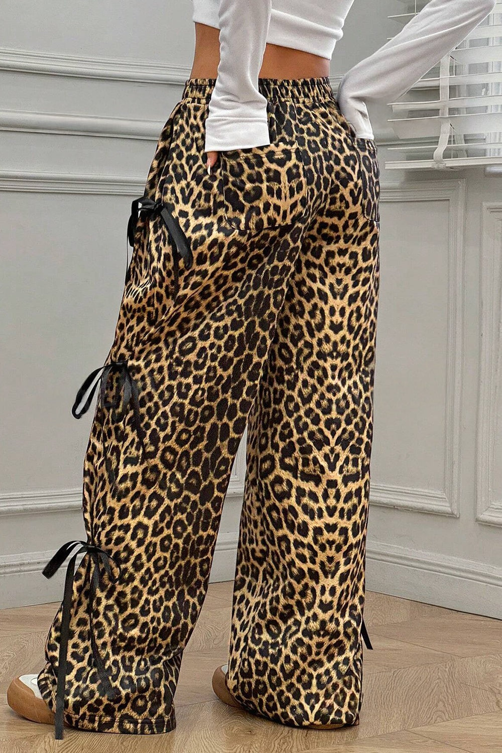 Leopard Bow Tie Elastic Waist Pants - The Drop 702