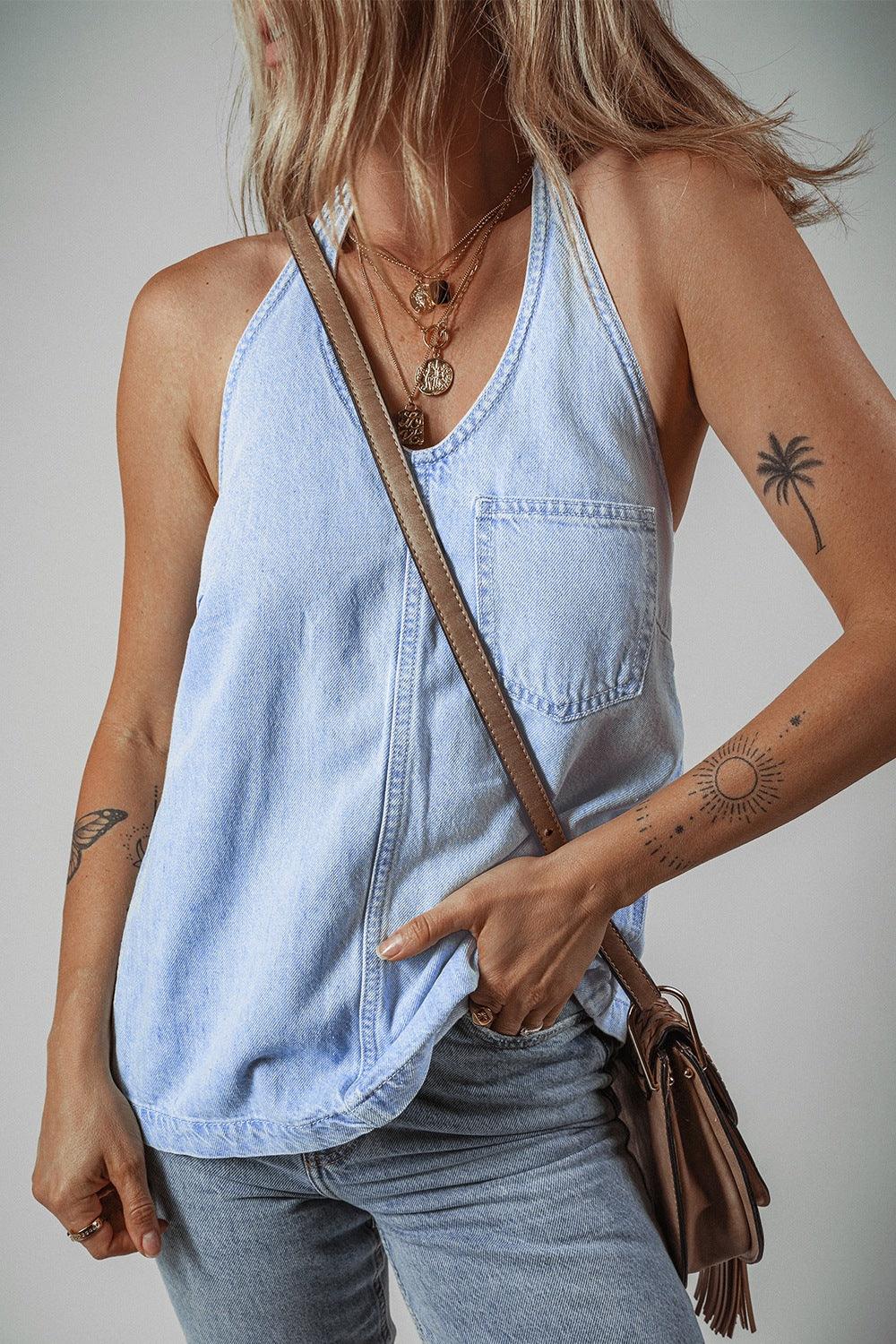 Backless Halter Neck Denim Top - The Drop 702