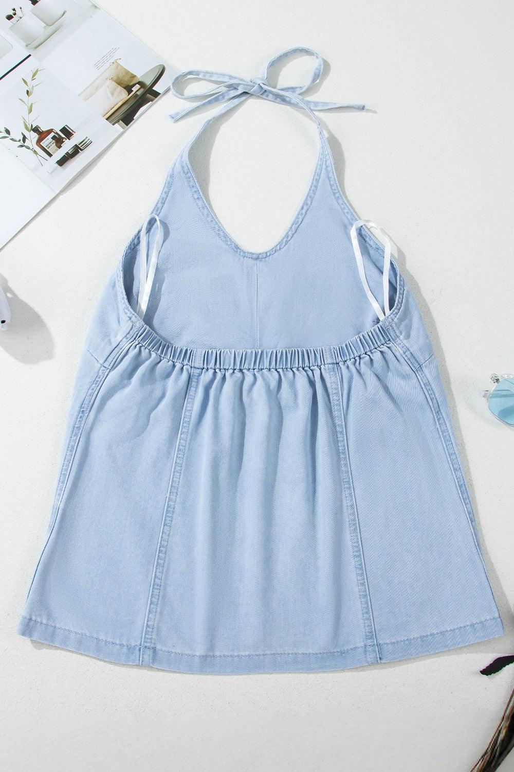 Backless Halter Neck Denim Top - The Drop 702