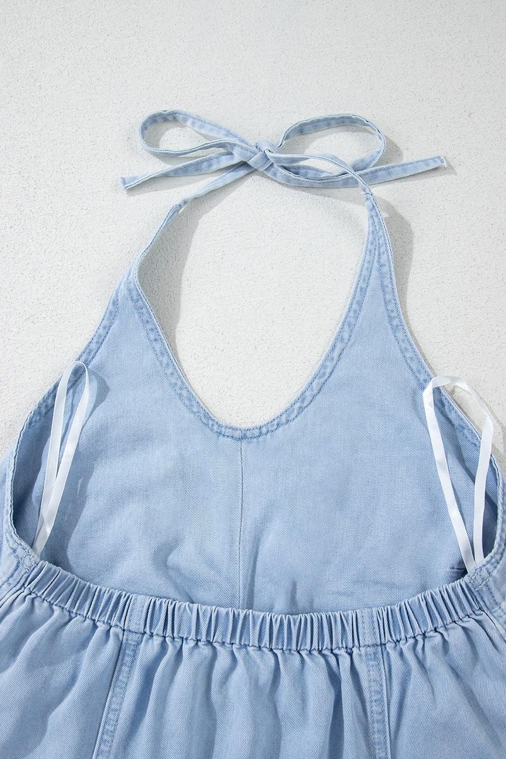 Backless Halter Neck Denim Top - The Drop 702