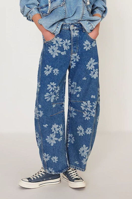 Flower Print Wide Leg Jeans - The Drop 702