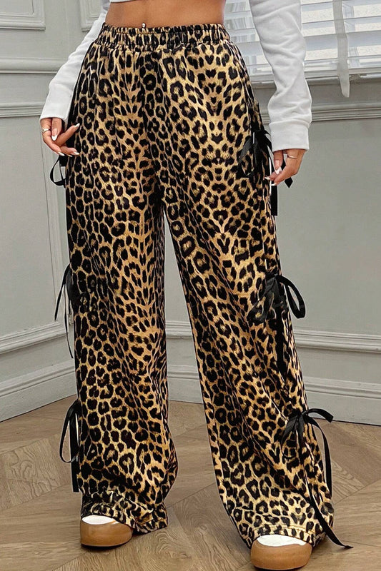 Leopard Bow Tie Elastic Waist Pants - The Drop 702
