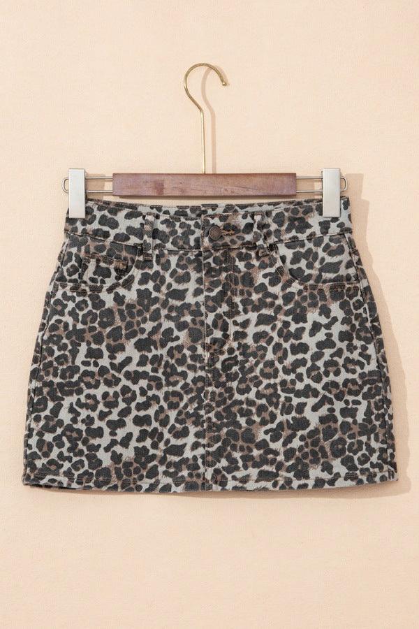 Leopard Denim Mini Skirt - The Drop 702